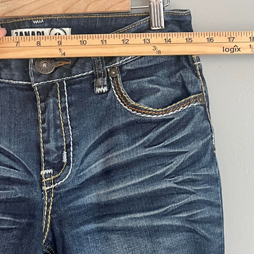 Zanadi Vintage Y2K Whiskered Crop Jeans Capris Thick Stitch Flap Pockets Denim 6 - Picture 6 of 12